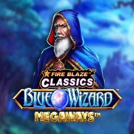 Slots logo of Fire Blaze Blue Wizard Megaways from Rarestone Gaming at Leon Casino